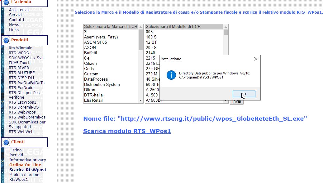 Installazione driver per registratore di cassa