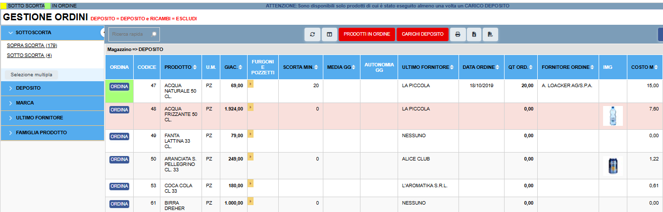 Gestione ordini