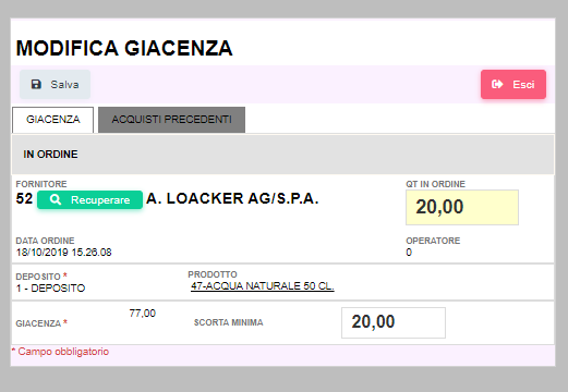 Gestione ordini