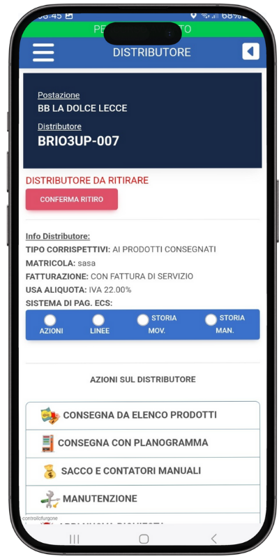 Ritiro distributore/macchina in cialda