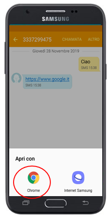 Applicazione predefinita CHROME su Samsung J1/J3