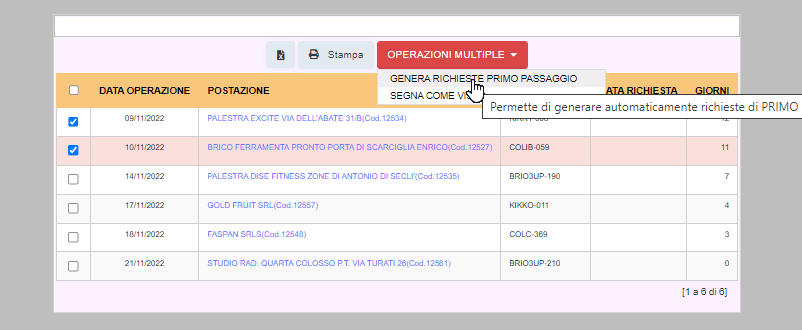 Richieste di primo passaggio su postazione