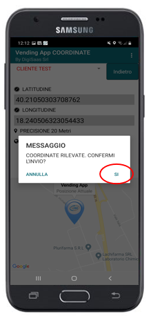 Preleva coordinate postazione (punto vendita) da smartphone