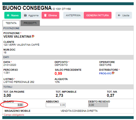 Buono di consegna da pc