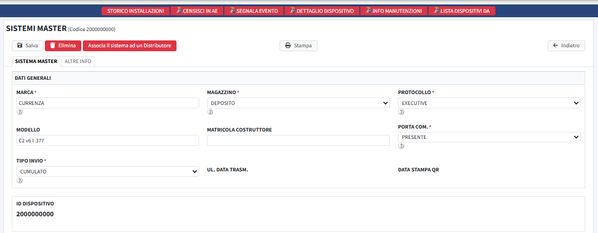 Registrazione sistemi master