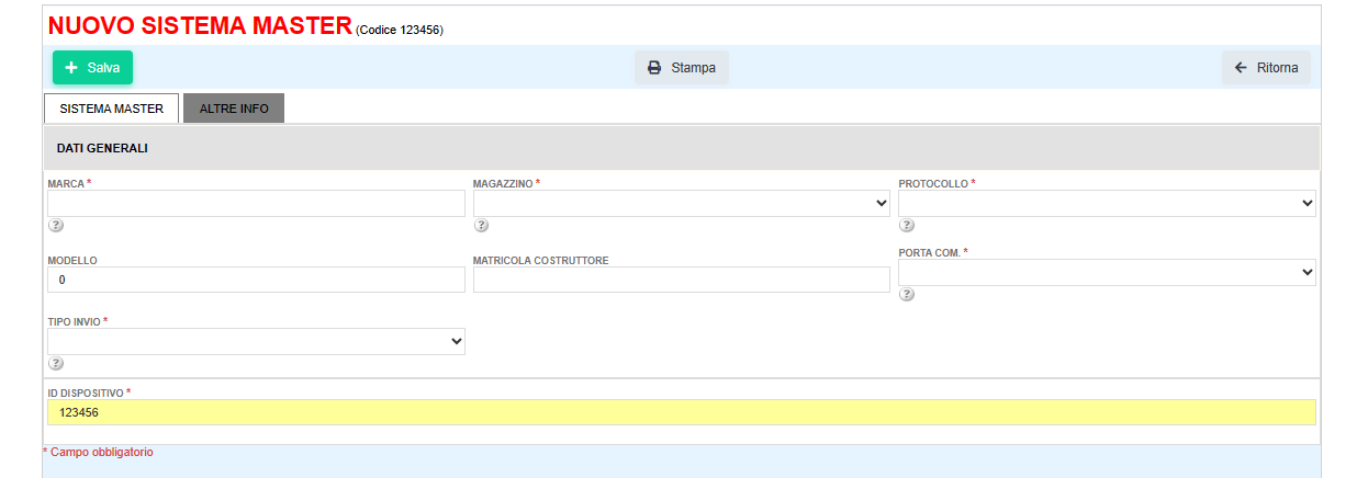 Registrazione sistemi master