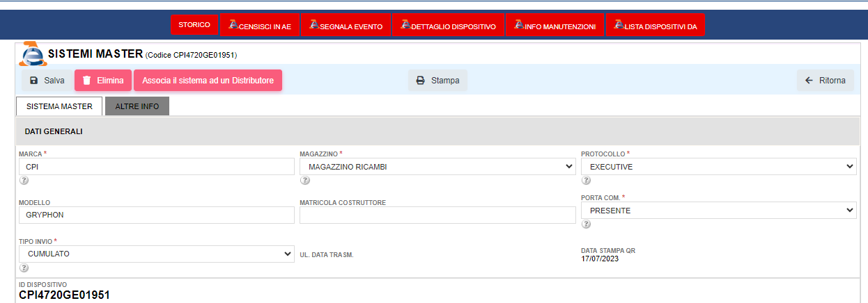 Registrazione sistemi master