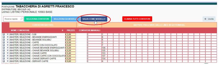 Configurazione PRICE HOLDING su distributore del caldo