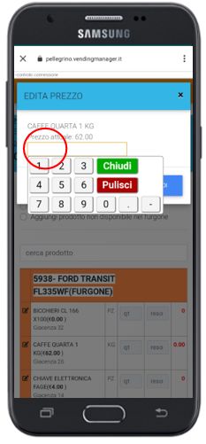 Variazione prezzo prodotto da percorso Vending App