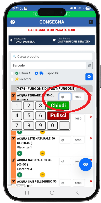 Consegna da elenco prodotti