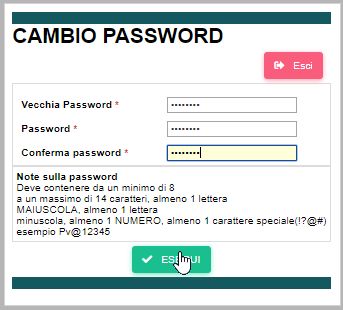 Cambio password di accesso Vending Manager