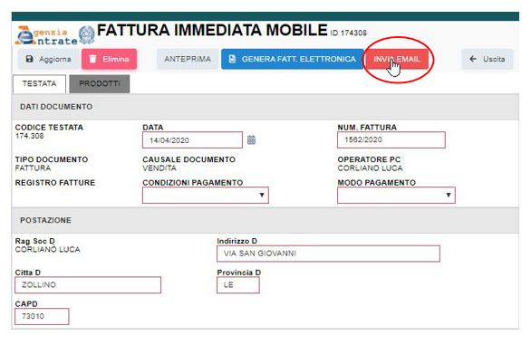 Invio mail COPIA CORTESIA fattura elettronica