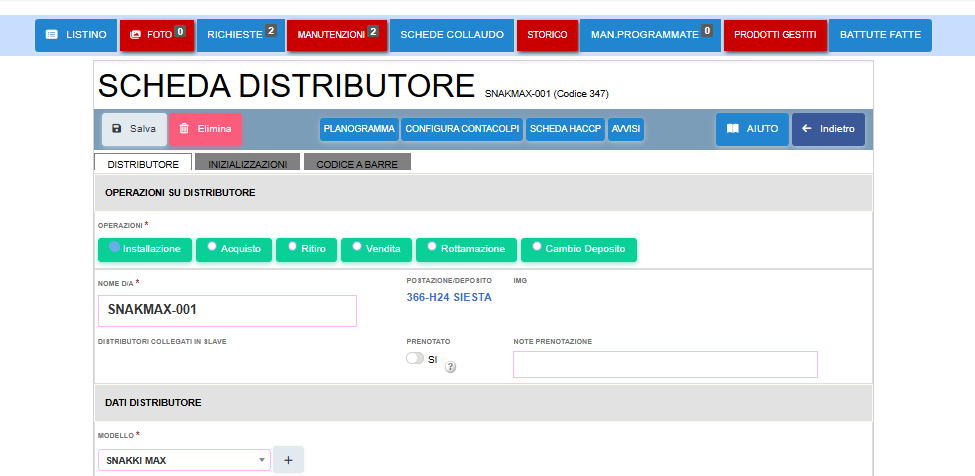 Configurazione PRICE HOLDING su distributore del caldo