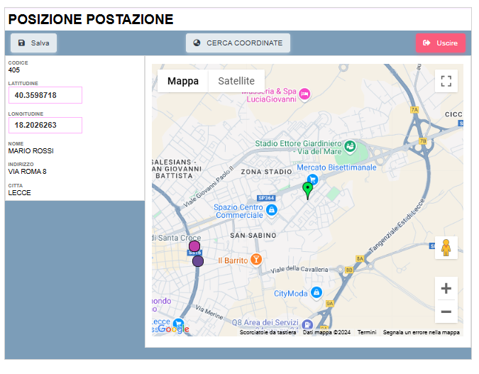 Preleva coordinate postazione (punto vendita) da PC – Posizione