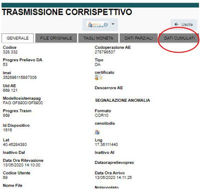 Visualizzazione valori CUMULATIVI dei corrispettivi telematici