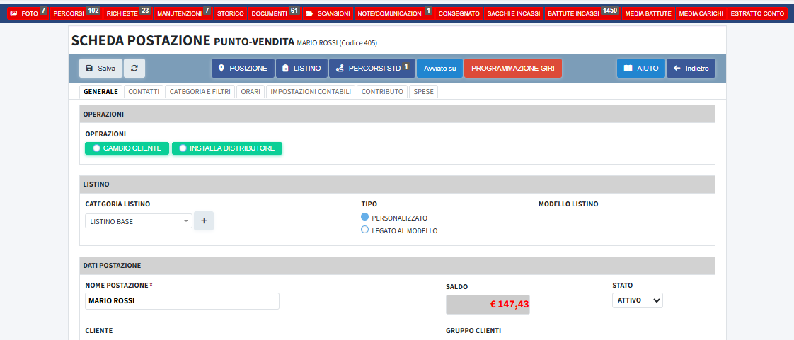 Preleva coordinate postazione (punto vendita) da PC – Posizione