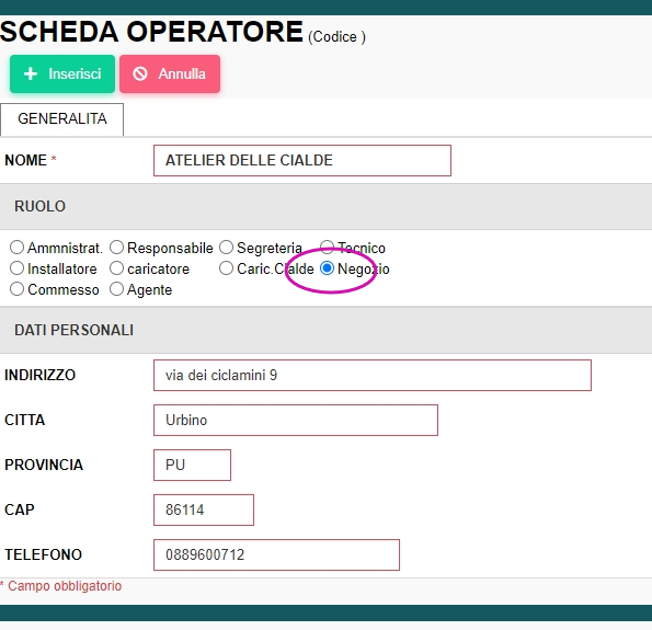 Creazione negozio