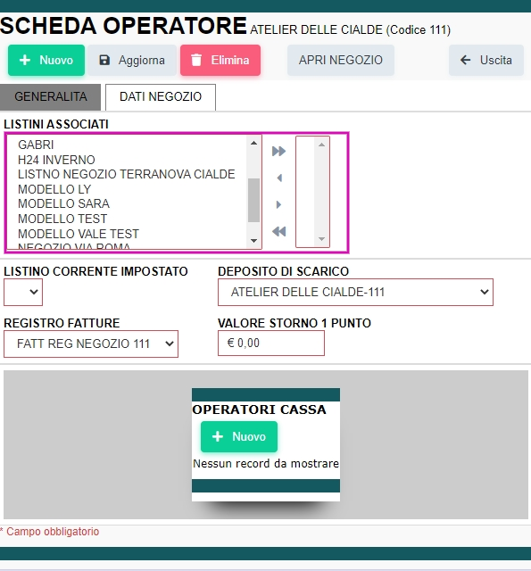 Creazione negozio