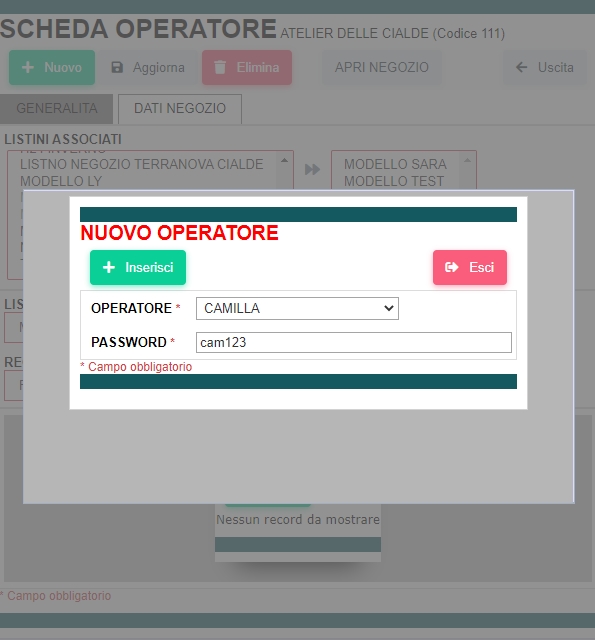 Creazione negozio