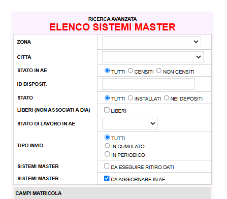 da_aggiornare Sistemi master da aggiornare in Agenzia delle Entrate (AE)