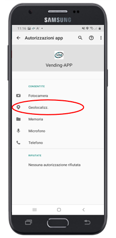 geo_005 Autorizzazioni Geolocalizzazione Vending App