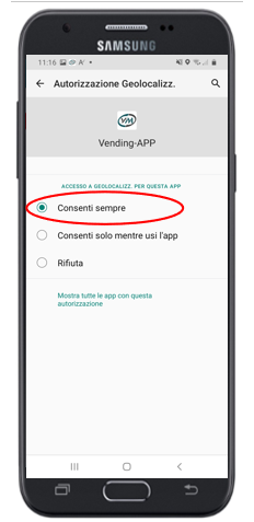 geo_006 Autorizzazioni Geolocalizzazione Vending App