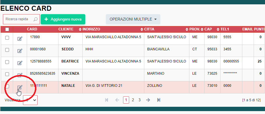 Visualizzazione estratto conto punti FIDELITY CARD
