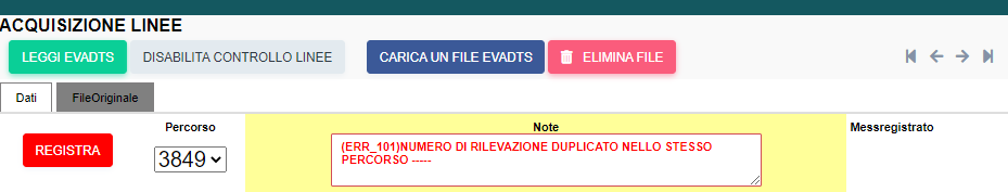 Gestione errore(101) numero di rilevazione duplicato nello stesso percorso
