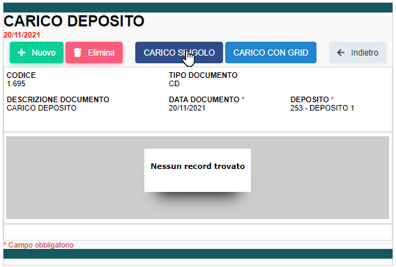Carico deposito