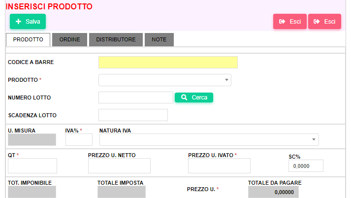 DDT di vendita prodotto