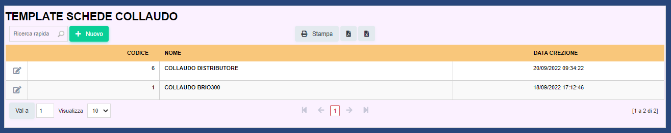 Template scheda collaudo