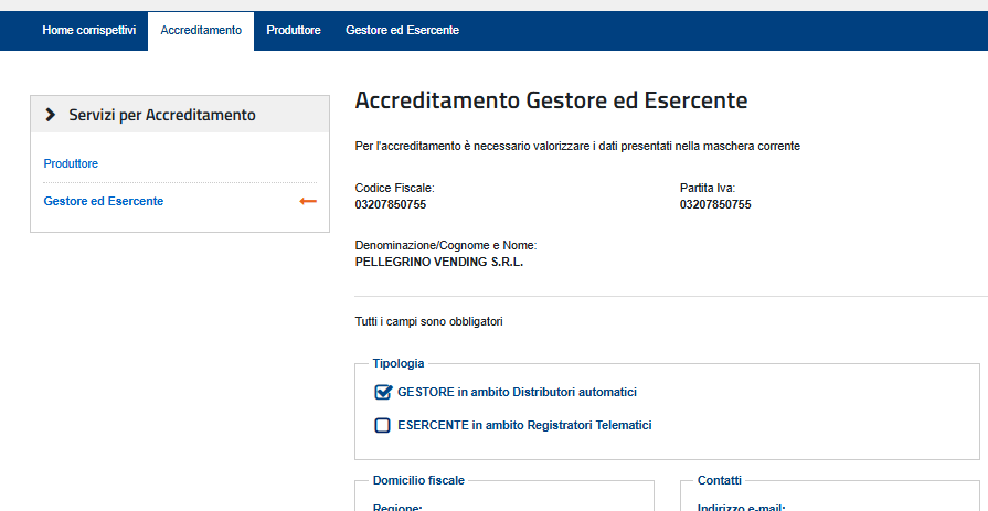 Creazione certificato gestore