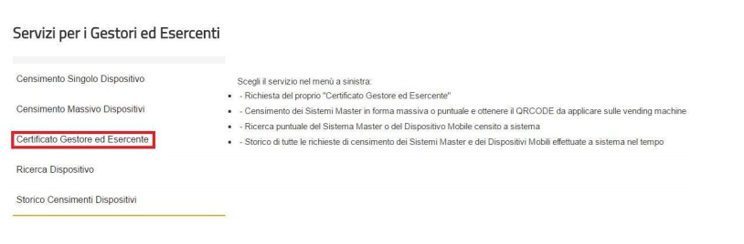 Creazione certificato gestore