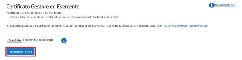 Creazione certificato gestore