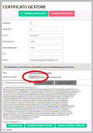 Creazione certificato gestore