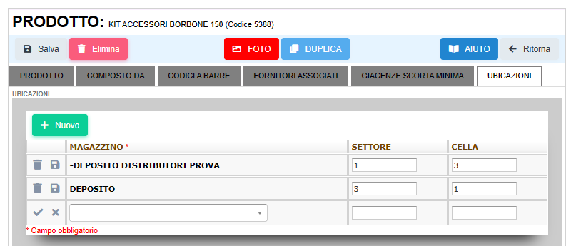 Ubicazione prodotti