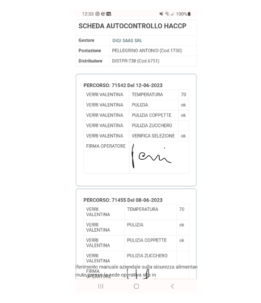 Scheda autocontrollo HACCP distributori