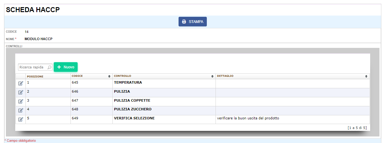 Scheda autocontrollo HACCP distributori