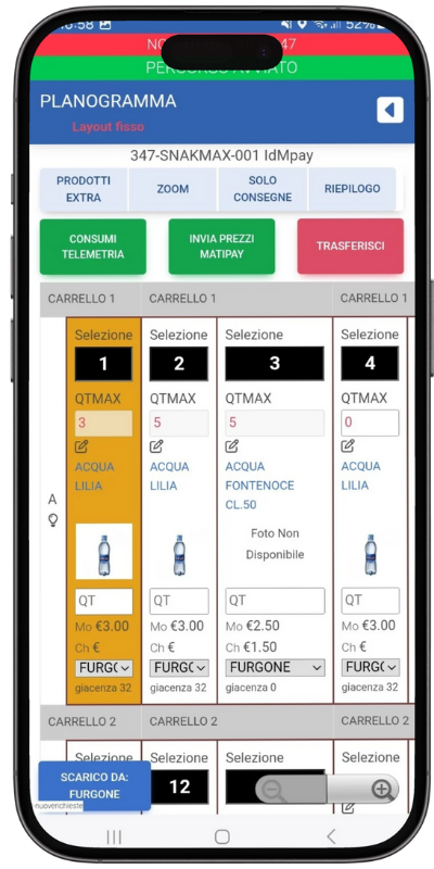 Carico prodotto con PLANOGRAMMA da mobile