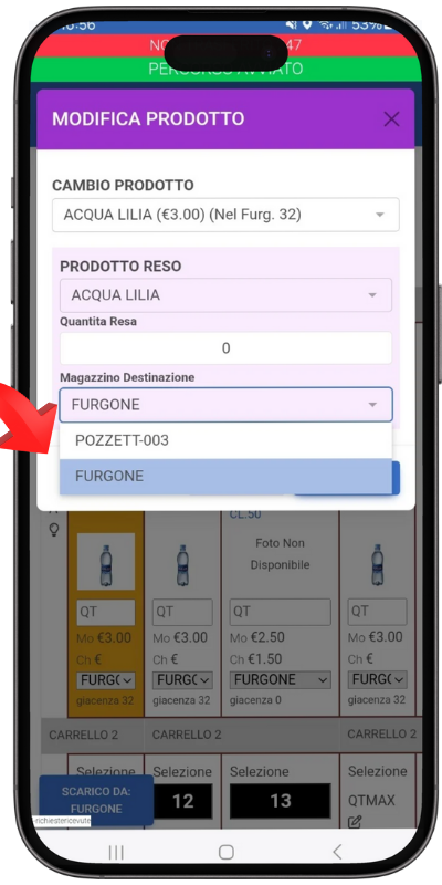 Carico prodotto con PLANOGRAMMA da mobile