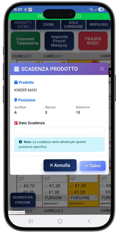 Inserimento SCADENZE PRODOTTI su Planogramma